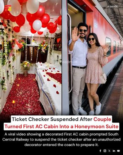 A viral video of a First AC coupe on the 11002 Nandigram Express transformed into a lavish "honeymoon suite" has led to disciplinary action by Indian Railways. The compartment was decorated with