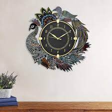 Wall clock modern iron large silent crystal diamond wall clock luxury 3d peacock shape art dial wall clock for living room kitchen office decor 37x37x5cm. Buy Capio Art Wooden Painted Peacock Antique Wall Clock For Home Wall Decor Stylish Round Shape Handmade Clocks Vintage Wall Clock For Bedroom Office Home Decor Black Online At Low Prices