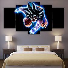 Dbz Black Attack Son Goku Blue Flame 5pc Canvas Print Dbz Dragonball Anime Dragon Ball Painting Dragon Ball Super Wallpapers Goku Wallpaper