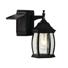 Victoria 1 Light Outdoor Wall Sconce With 2 Built In Gfci Outlets Black Outdoor Wall Sconce Outdoor Walls Outdoor Lighting