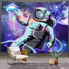 Composite image of an astronaut, watching strange life forms. Buy Bonsai Tree Spaceman Tapestry Cool Space Wall Hanging Trippy Tie Dye Outer Astronaut Jellyfish Planet Abstract Wall Decor For Bedroom College Home Decorations 51 X59 Rdquo Online In Turkey B08m5ttgq4