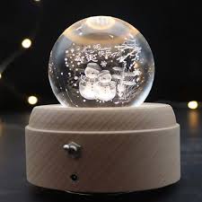 Girl Bedside Lamp Crystal Ball Wooden Base Music Box Charging Glow Rotating  Night Light, Random Music(Merry Christmas)