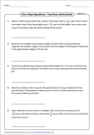 One Step Equation Word Problems Worksheets
