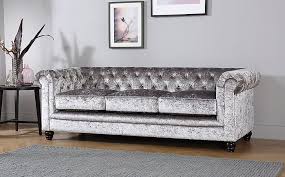 French dark walnut, nailhead detail: Hampton Silver Crushed Velvet 3 Seater Chesterfield Sofa Furniture And Choice