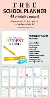 Free School Planner 43 Amazing Organizers For Students Monthly Calendar School Planner Student Planner Printable Free School Planner