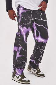 Purple Lightning Print Skate Jeans Painted Clothes Diy Custom Jeans Diy Custom Clothes