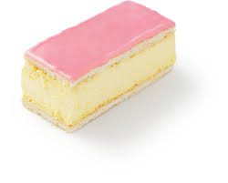 Tompouce is a traditional dutch pastry consisting of a thin puff pastry that is filled with cream and topped with a layer of smooth, pink icing. Tompouce Hema