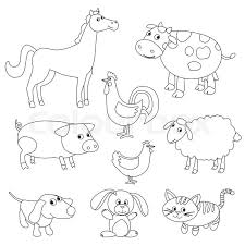 Cute Cartoon Farm Animals And Birds For Coloring Book Outline Baby Animal Drawings Animals Drawing Images Cartoon Animals