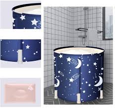 A freestanding soaking tub that is fine to bathe your children in or enjoy a relaxing bath for one. the drain and faucet are normally found on the opposing side of the seat. Buy Luckup Portable Bathtub Foldable Free Standing Soaking Bath Tub Easy To Install Eco Friendly Bathtub Bathroom Spa Thickening With Thermal Foam To Keep Temperature Blue Online In Indonesia B07lfdykg5