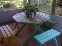 Rainbow Stained Picnic Table Build A Picnic Table Stained Table Picnic Table