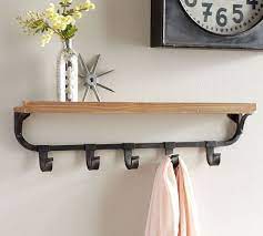 Wall Shelf With Flat Iron Hooks Shelves Wall Shelves Wall Storage Shelves