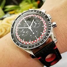 Black And Red Watch Straps Great Shot By Watchfoodie Of His Omega Speedmaster Tintin On The Hirsch Natural Rally With Red Inserts Looks Great Watch Strap Luxury Watches For Men Watches
