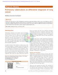 In patients with concurrent illness (n = 14), treatment for tuberculosis was successful except for one case. Pdf Pulmonary Tuberculosis As Differential Diagnosis Of Lung Cancer