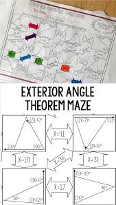 Exterior Angle Theorem Worksheet Solving Equations Maze Activity Solving Equations Teaching Geometry Math Geometry