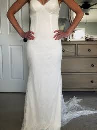 Galina signature, exclusively at david's bridal polyester sweep train back zipper; Galina Soft Lace Low Back New Wedding Dress Save 45 Stillwhite