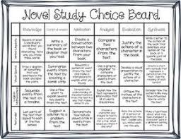 Differentiated Novel Study Choice Boards Literature Circles Novel Studies Novel Study Activities Choice Boards