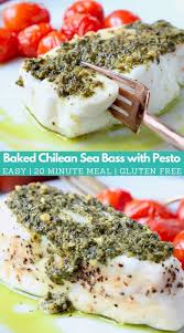 Easy Baked Chilean Sea Bass With Pesto Sea Bass Recipes Sea Bass Recipes Healthy Baked Sea Bass