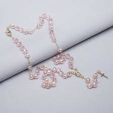 Colar Terço Cristal Rosa | Com Fé Brasil®