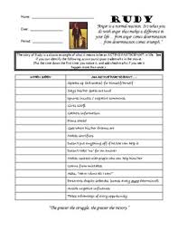 Rudy Movie Worksheet By Heidi Lammers Teachers Pay Teachers