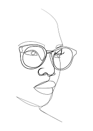 Black And White Glasses Drawing Minimal Woman Face Woman Wearing Eyeglasses One Line Art Modern Art Black And White Art White Background Woman Face Minimalist Drawing Line Art