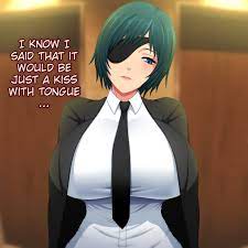 1girls alternate breast size big breasts chainsaw man eye patch  eyepatch female female only himeno (chainsaw man) looking at viewer office  office lady pov shinjicoca suit 