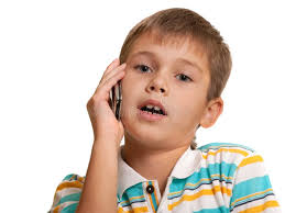 Serious Kid Talking Over Phone Stock Photos