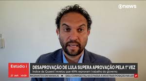 Desaprovação maior do que aprovação no Lula 3 é histórico, diz  @profFelipeNunes, diretor da Quaest, sobre pesquisa que mostra que 49%  reprovam o trabalho do governo, e 47% aprovam., "Há três fatores ...