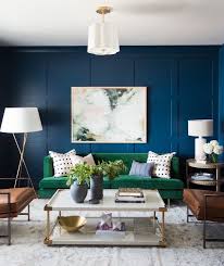 Then you have the very dark and dramatic forest greens. Studio Mcgee Dark Blue Walls With Green Sofa Living Room Laurel Home
