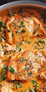 Boneless, skinless thighs cook quickly. Boneless Skinless Chicken Thighs With Creamy Tomato Basil Spinach Sauce Chicken Thights Recipes Chicken Thigh Recipes Crockpot Boneless Chicken Thigh Recipes