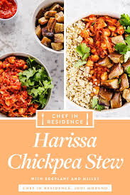 Harissa Chickpea Stew With Eggplant And Millet Recipe Chickpea Stew Healthy Dinner Recipes Vegetarian Dishes