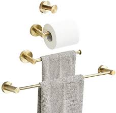 Paper towel holder, self adhesive kitchen towel rack, under cabinet paper towel holder wall mount, 304 stainless steel towel rack for kitchen, cabinet, bathroom (12 inches, gold) 3.8 out of 5 stars. Amazon Com Wolibeer Gold Bathroom Accessories Towel Rack Set Includes 24 Inch Towel Bar Toilet Paper Holder Towel Ring And Robe Hook 4 Piece Bathroom Hardware Wall Mount Stainless Steel Brushed Gold Kitchen