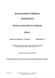 Download as pdf or read online from scribd. Bac L Francais 1ere Polynesie 2019 Sujet Alloschool