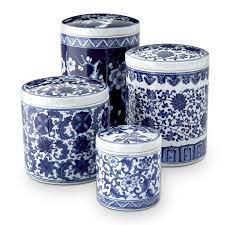 Vintage ransburg canister set, folk art canister, blue partridge kitchen. Blue White Ceramic Canisters Kitchen Counter Organizers Williams Sonoma