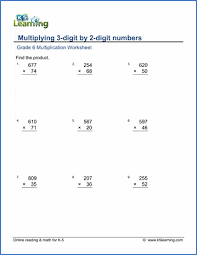 3 × 1 = 3 13. Grade 6 Math Worksheets Multiplication In Columns K5 Learning