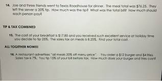 The texas roadhouse corporation supports habitat for humanity international and sponsors a road cycling team. 14 Joe And Three Friends Went To Texas Roadhouse For Chegg Com