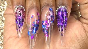 Pink nails have always been a classic for a reason: Acrylic Nails Tutorial How To Acrylic Nails With Nail Forms Purple Glitter Glass Tips Nails Youtube