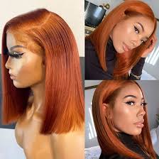 350# Orange 13X4 Lace Front Bob Bone Straight Human Hair Wig