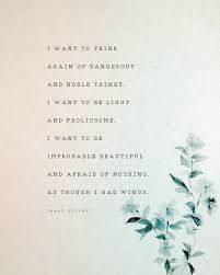 Mary Oliver Poetry Poster I Want To Think Again Of Dangerous And Noble Things Quote Print Wall Decor Mary Oliver Quotes Mary Oliver Poems Mary Oliver