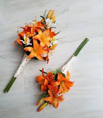 Orange tiger lily wedding bouquets. Destination Wedding Flowers Orange Tiger Lily Bouquet Made In Etsy