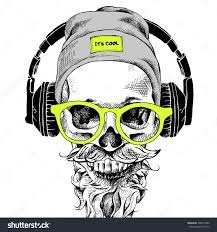 Skull With Beard Mustache In The Hipster Hat And Headphones Glasses Vector Illustration 392477686 Shutterstock Skull Beard Hipster Glasses Skull