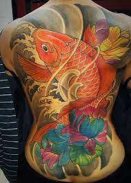 Japanese Style Koi Fish Full Back Tattoo Done Mark Nes Here At The Best Tattoo Shop In San Diego Www Bodymarkstatto Tattoos Best Tattoo Shops Full Body Tattoo