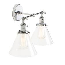 Shades for sconce lamps for bedroom. Pathson Stylish Vintage Industrial Edison Double Wall Lights Loft Bar Bedroom Wall Sconce Lamp Light Fixtures With Cone Clear Glass Shade Chrome Buy Online In Samoa At Desertcart 55652336