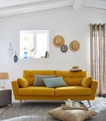 icone canape 3 places fixe en tissu jaune alinea deco salon canape jaune meuble deco decoration salon