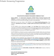 Social security organisation (socso), also known as perkeso (pertubuhan keselamatan sosial), was formed under the employees' social security act 1969 as a government department of the ministry of labour and. Otopass Socso Prihatin Screening Programme Psp Is Now Giving Free Health Screening To Employees Include Foreign Workers In The Sector Allowed To Resume Operation During Movement Control Order Mco Employer Can