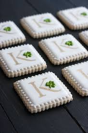 The sugar coating make these cookies look even more appealing. Irish Monogram Cookies Whisk Wander Sugar Cookie Royal Icing Monogram Cookies Cookie Decorating