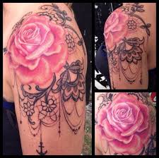 There are even jewels inside the lace to make the whole look pop. Lace With Rose Tattoo Evolution Ink Studio Fayetteville Nc Artist Angel Lace Flower Tattoos Lace Rose Tattoos Rose Tattoos For Women