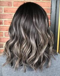 Ash Brown And Subtle Gray Highlights For Brunettes Gray Balayage Hair Highlights Short Hair Balayage