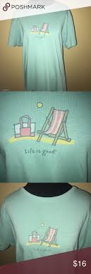 Life Is Good Green Beach Chair T Shirt Sz Large Green Beach Life Is Good Beach Chairs