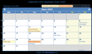 Interaktiv årskalender för 2021 med årets alla datum, månader och veckonummer. Kalender For Utskrift Mars 2020