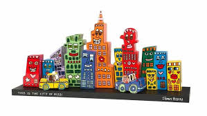 His limited edition silkscreen prints are teeming with life and vibrant color; James Rizzi Mini Skyline